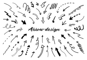 手書きの矢印セット。色んな種類のカーソル。ベクターイラスト。