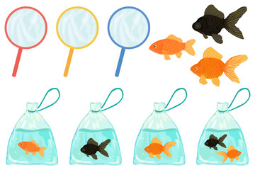 金魚すくいのイラストセット ベクター素材