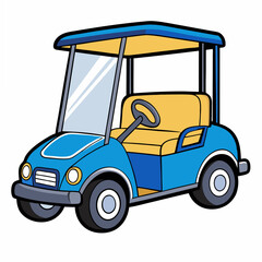 Golf cart car a blue color. Electric Vehicle .Isolated 
 vector illustration on white background. Side view