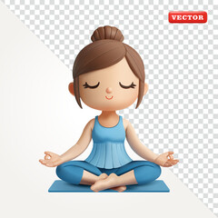 Woman sitting relaxed doing yoga, 3d vector. suitable for health