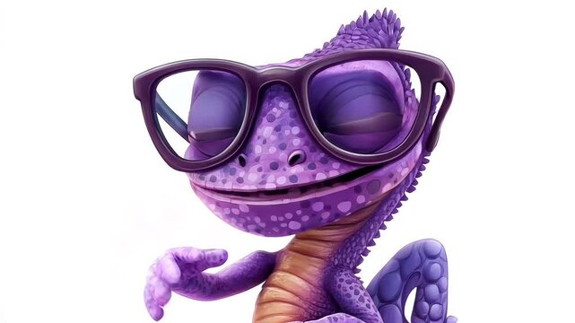 Fun and quirky purple lizard character wearing glasses exhibits playful personality in colorful vector design