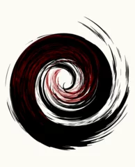 Gordijnen abstract circle or swirl brush strokes for background texture, hand drawn design, with strokes and splashes, in black and red © Kirsten Hinte