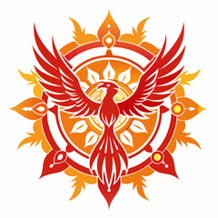 Minimal Phoenix Rising Mandala Vector on White