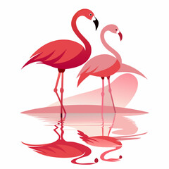 Elegant Flamingo Silhouettes with Water Reflection Minimal Vector Art