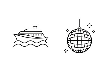 Cruise ship and disco ball icons representing leisure and entertainment activities