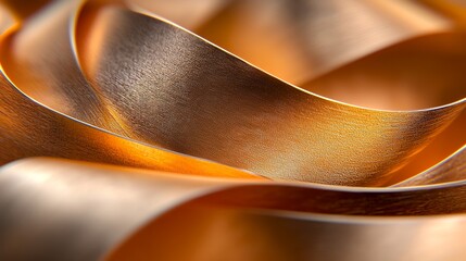 Abstract Gold Ribbons Waving with Texture and Warm Lighting