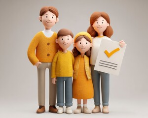 Happy Family with Children in Casual Clothing Holding Checklist