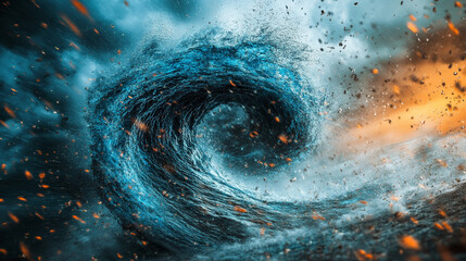 
3D rendering of a blue water whirlwind swirling like a tornado underwater, with dynamic liquid splash. Symbolizes motion, force, and the fluid beauty of nature in an energetic aquatic scene.

