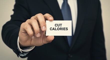 Cut Calories Message on Business Card Held by Man