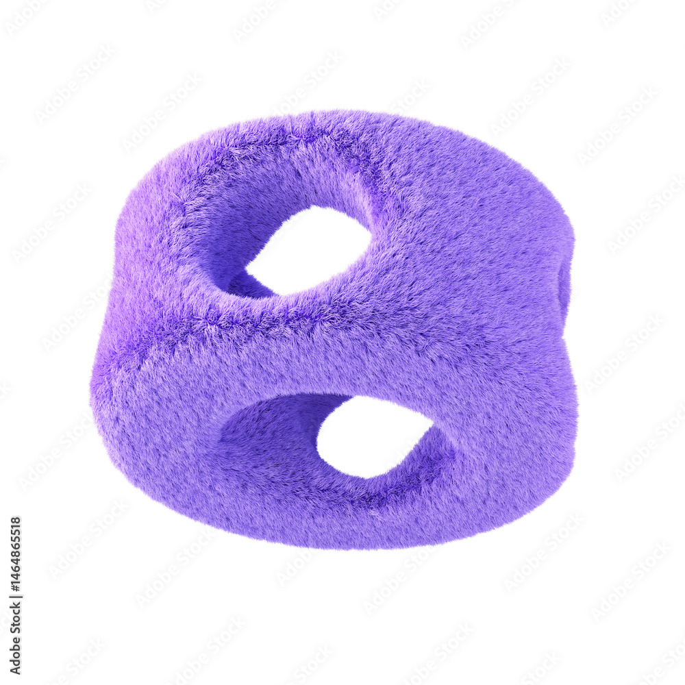 Poster violet abstract fluffy ring. 3d design element isolated on white background.