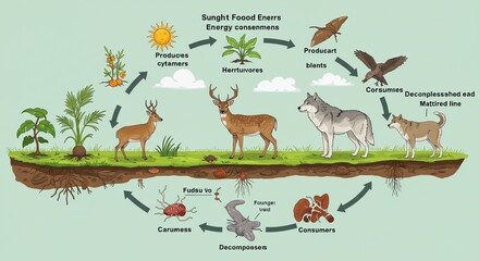 Ecosystem Food Chain Cycle Cartoon Illustration