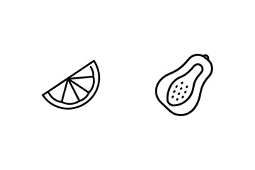 Minimalist line art illustration featuring sliced orange and papaya on white background