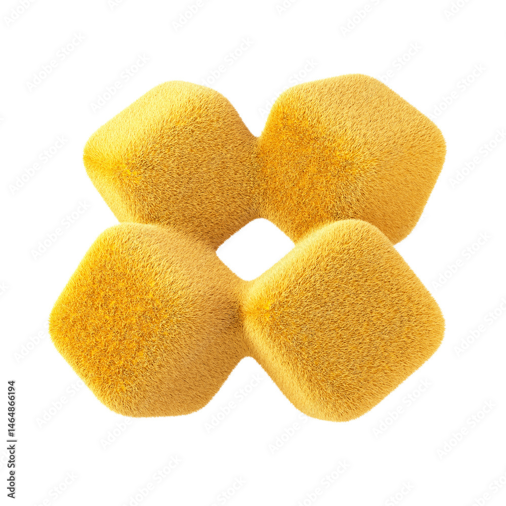 Poster yellow abstract fluffy cubes. 3d design element isolated on white background.