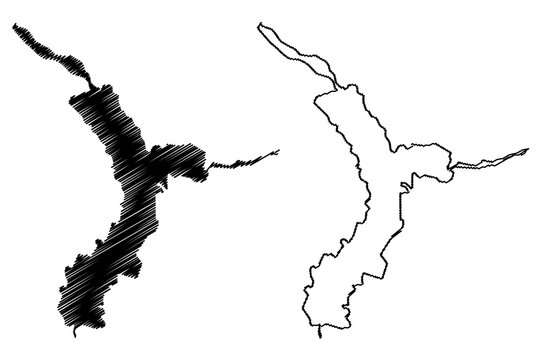 Lake Shey phoksundo (Federal Democratic Republic of Nepal) map vector illustration, scribble sketch Phoksundo Lake map