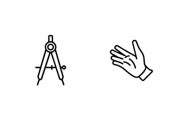 Simple black and white line art of compass and hand gesture isolated on white