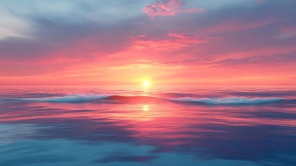 Fototapeta premium Calm ocean horizon at sunset with colorful sky and soft surf 