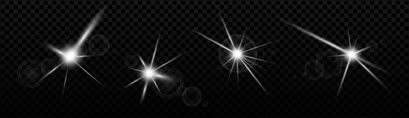 Radiant starburst with lens flare, glowing sparkles and abstract light effects. Magical glow in dark space. Dynamic particles, twinkling stars and sunbeam shine for festive or scientific themes. Eps