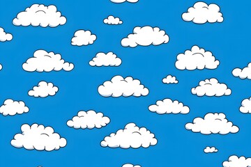 Cartoon Clouds Seamless Pattern Bright Blue Sky Background