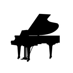 Minimalist black silhouette of a grand piano with elegant curves on white background © Fuzzy08 Design