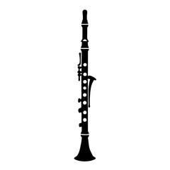 Minimalist black silhouette of an oboe on a white background