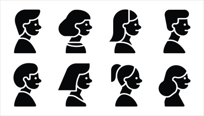 Profile Silhouettes Vector. Diverse Male and Female Head Icons.