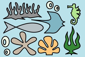 Sea life design vector on colorful design,ocean life design image,marine biota wallpaper design, underwater design illustration on colorful background 