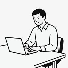 Illustration of a person vector working on a laptop.