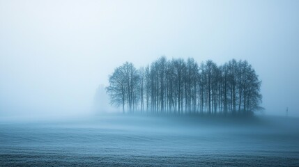 Fototapeta premium Misty winter landscape with trees.