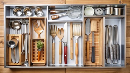 Organized Kitchen Utensil Drawer A Neat Arrangement of Cooking Tools and Gadgets