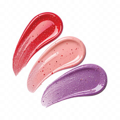 realistic smooth glossy cosmetics swatches in different colour style isolated on transparent background