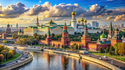 Obraz premium Beautiful panorama of moscow kremlin and surrounding architecture captured during golden hour