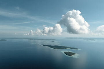 aerial view of island archipelago in papua new guinea showcasing long shadows cast by islands