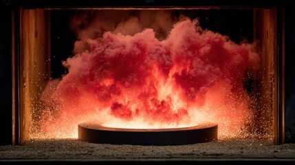 Obraz premium Intense Industrial Furnace Molten Metal Explosion with Sparks and Smoke