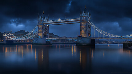 Obraz premium Tower Bridge illuminated at night reflecting in the river 