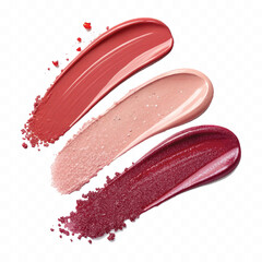 realistic smooth glossy cosmetics swatches in different colour style isolated on transparent background