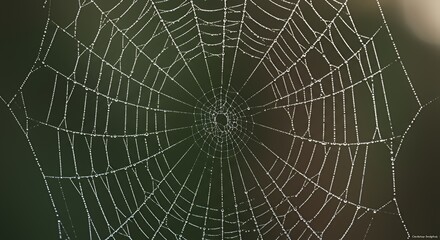 Spiderweb with Dew Drops Shines Brightly in Soft Natural Light