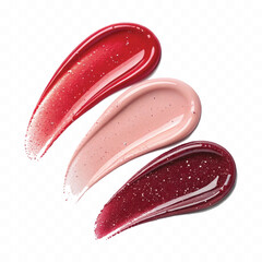realistic smooth glossy cosmetics swatches in different colour style isolated on transparent background