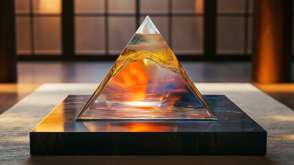 A glass graph growing steadily placed on a beautifully crafted base exuding sophistication