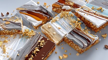 Gourmet Marble Chocolate Bars with Gold Leaf Luxury Dessert Confectionery