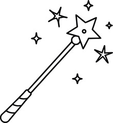 Spooky Halloween Magic Wand Line Art Simple Black Outline Minimalist Vector Illustration