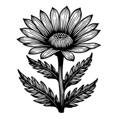 Detailed botanical illustration showcasing a stylized flower with intricate line work