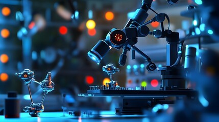 Fototapeta premium A nanotechnology lab showing micro-robots under electron microscope