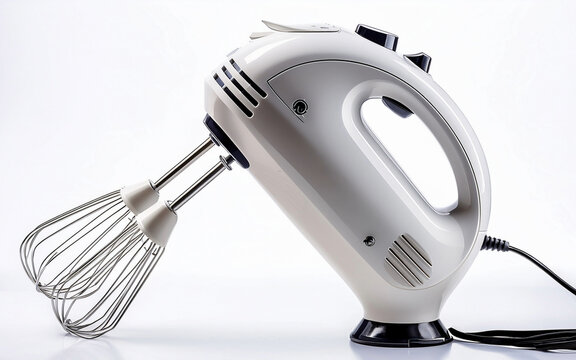 una batidora blanca moderna, mockup, aislada sobre fondo blanco