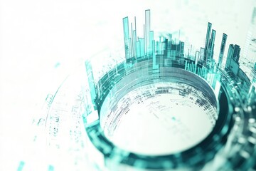 Futuristic city within a circular digital frame