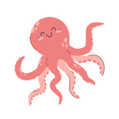 Hand drawn sea animal pink octopus