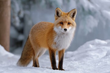 Obraz premium Close-Up of a Wild Red Fox in Winter