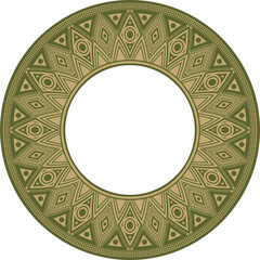 Native American vector round gold with green pattern. Geometric shapes in a circle. National ornament of the peoples of America, Maya, Aztecs, Incas.

