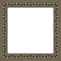Vector square gold with black border, frame, Pompeii. Rectangle Neopolitan ornament. Art of Ancient Rome. Template for stained glass
