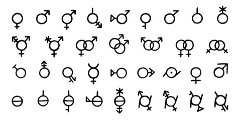 Fototapeta premium Set of hand drawn gender identity icon Symbol used to represent sex and gender Diversity of genders