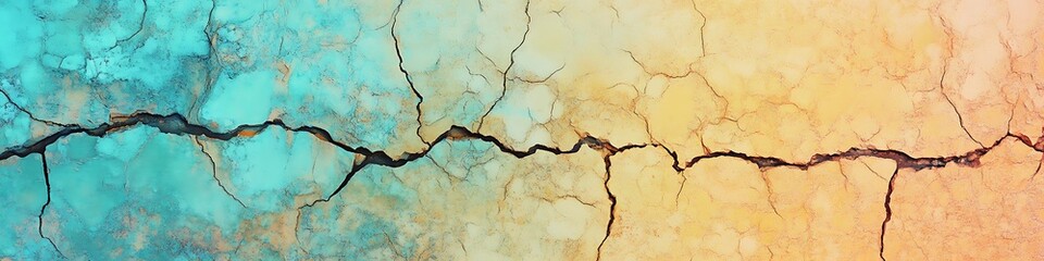 Ash Grey Mustard Turquoise Peach Gradient Background Featuring Cracked Rough Stone Texture and Abstract Artistic Color Blend
